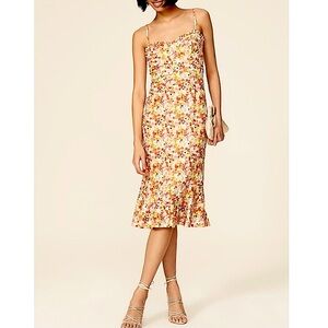 Anthropologie Hutch Bustier Textured Floral Midi Dress, NEW